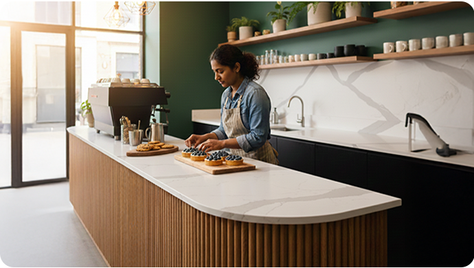 Close-up of wooden kitchen countertop